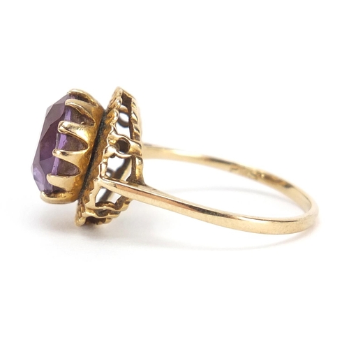 3864 - 9ct gold amethyst ring, size Q, 3.5g