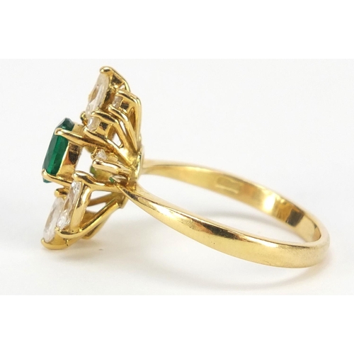 3818 - 18ct gold emerald and diamond ring, size S, hallmarked London 1990, 5.6g