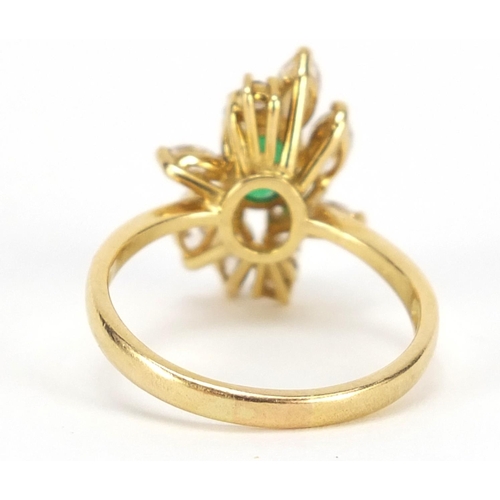 3818 - 18ct gold emerald and diamond ring, size S, hallmarked London 1990, 5.6g