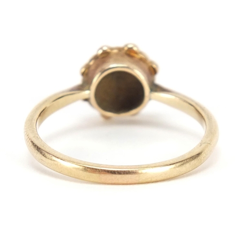 3760 - Victorian unmarked gold, seed pearl and diamond ring, size S, 2.8g