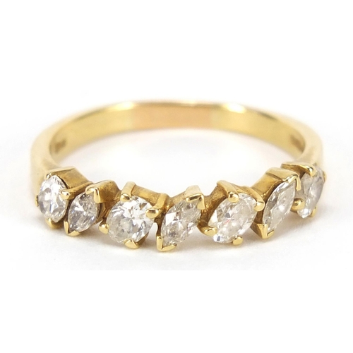 3667 - 18ct gold diamond half eternity ring, size S, hallmarked London 1990, 3.7g