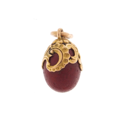 3022 - Fabergé 14ct gold mounted purpurine egg pendant by workmaster Henrick Wigström, impressed St Petersb... 
