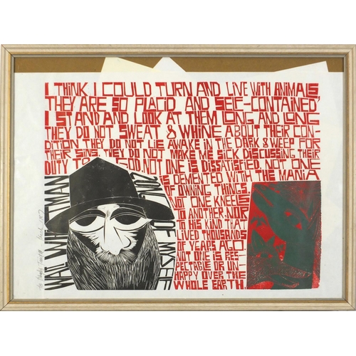 3125 - Paul Peter Piech 1987 - Man and animal heads, I think I could turn and live with animals, pencil sig... 