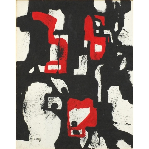 3966 - Manner of Manolo Millares - Abstract composition, Spanish school ink and gouache, framed and glazed,... 