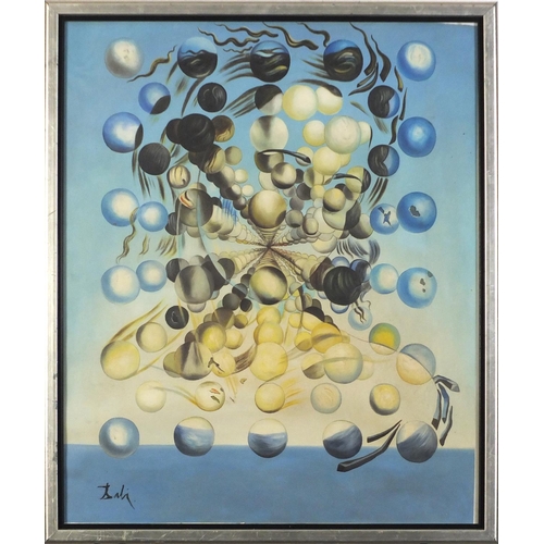 3672 - After Salvador Dali - Surreal composition, oil on canvas, framed and glazed, 61cm x 51cm