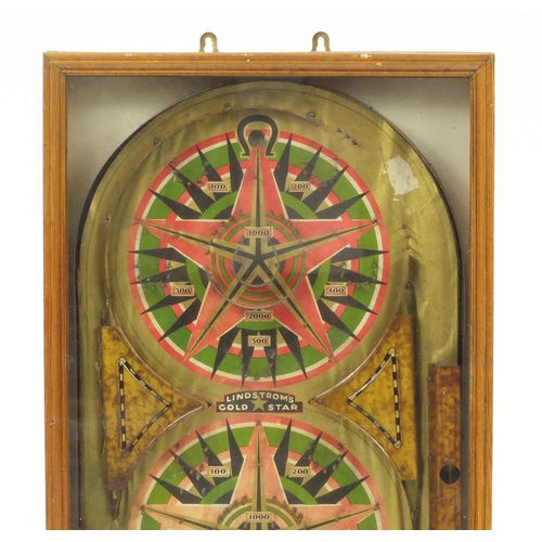 3749 - Vintage Lindstroms gold star pinball bagatelle housed in a glazed display case, 66cm H x 41.5cm W x ... 