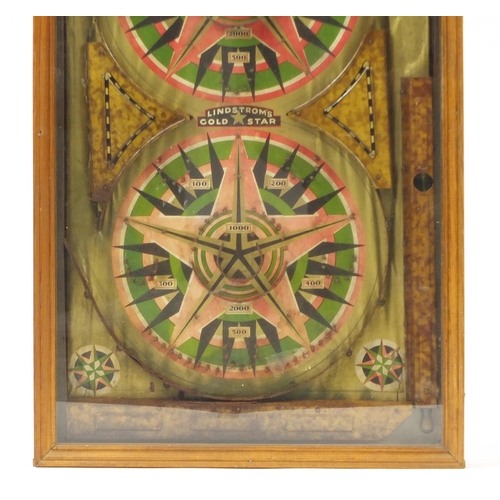 3749 - Vintage Lindstroms gold star pinball bagatelle housed in a glazed display case, 66cm H x 41.5cm W x ... 