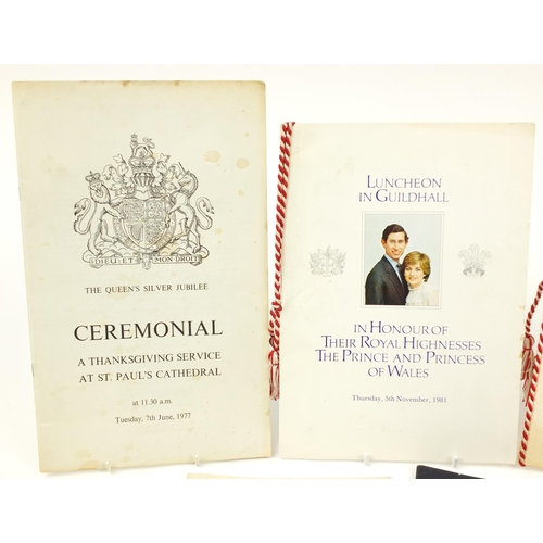 3882 - Royal interest ephemera including Guildhall silver jubilee luncheon menu, St Paul's Cathedral Queen'... 