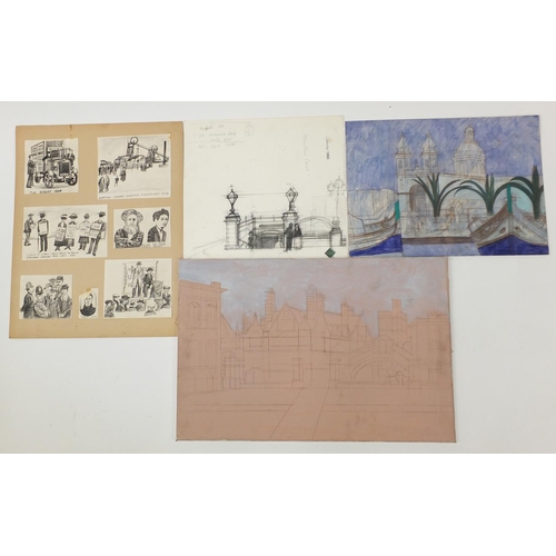 3071 - Alfred Daniels - Collection of preliminary sketches and paintings including TUC studies for mural ti... 