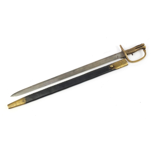 3419 - Military interest Baker rifle bayonet with scabbard, 73cm in length