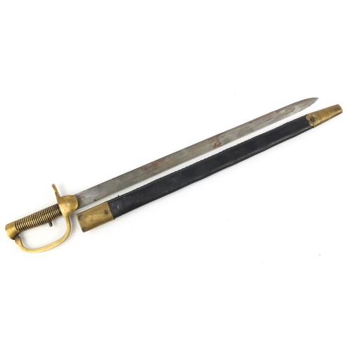 3419 - Military interest Baker rifle bayonet with scabbard, 73cm in length