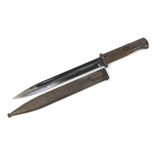 3203 - German military interest K98 bayonet with scabbard impressed S/155 4891 37 to the blade/spine, 40.5c... 