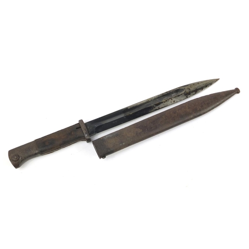 3203 - German military interest K98 bayonet with scabbard impressed S/155 4891 37 to the blade/spine, 40.5c... 