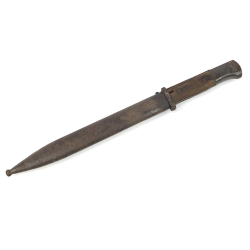 3203 - German military interest K98 bayonet with scabbard impressed S/155 4891 37 to the blade/spine, 40.5c... 