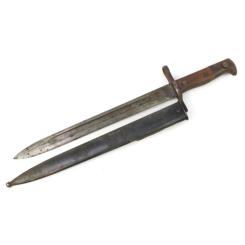 3534 - Swiss military interest M1889 bayonet with scabbard by Maschinenfabrick Bern, impressed 105657 to th... 