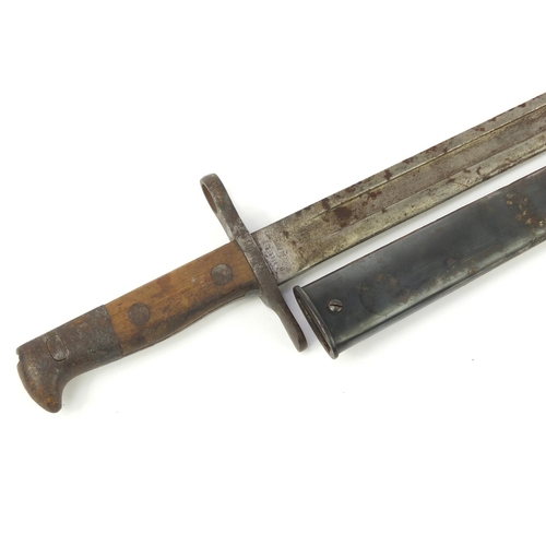 3534 - Swiss military interest M1889 bayonet with scabbard by Maschinenfabrick Bern, impressed 105657 to th... 