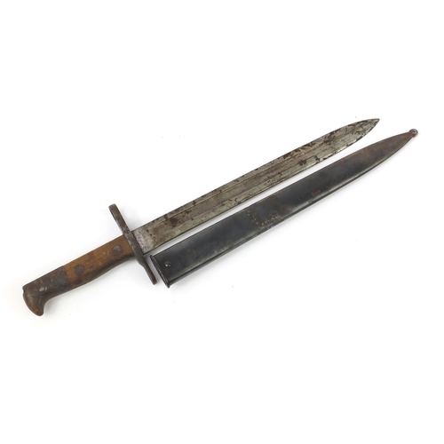 3534 - Swiss military interest M1889 bayonet with scabbard by Maschinenfabrick Bern, impressed 105657 to th... 