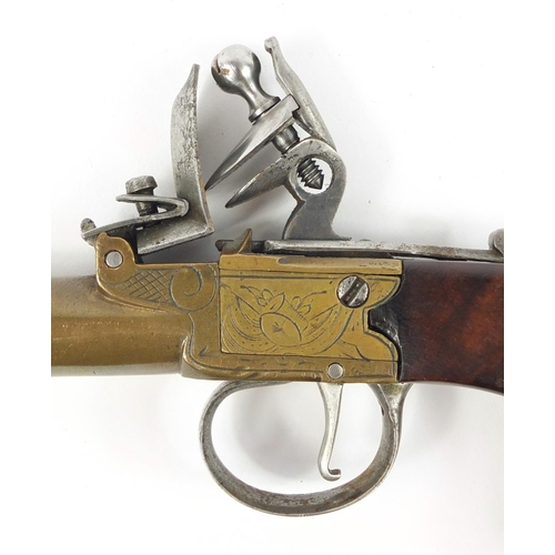 3202 - 19th century flintlock pocket pistol with walnut grip, 19.5cm in length