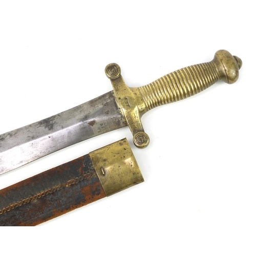 3778 - French Civil war 1832 foot artillery sword with scabbard by Thiebatt numbered 657 and 449, 65cm in l... 