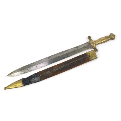 3778 - French Civil war 1832 foot artillery sword with scabbard by Thiebatt numbered 657 and 449, 65cm in l... 