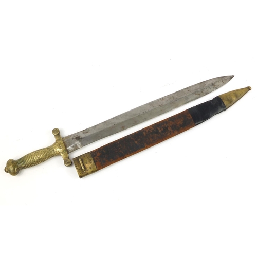 3778 - French Civil war 1832 foot artillery sword with scabbard by Thiebatt numbered 657 and 449, 65cm in l... 