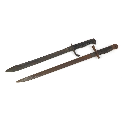 3634 - Two World War I bayonets comprising a Remington M1913 and sawback example, the largest 55.5cm in len... 