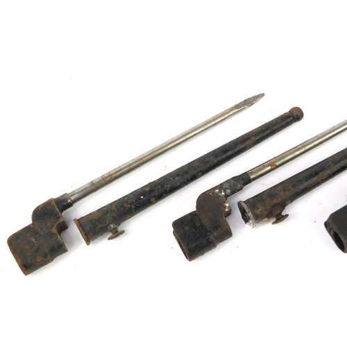 3537 - Three British military socket bayonets with scabbards, each 27.5cm in length