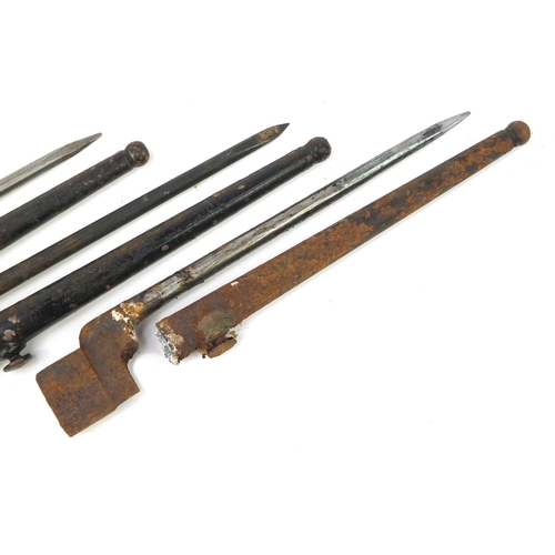 3297 - Three British military socket bayonets with scabbards, each 27.5cm in length