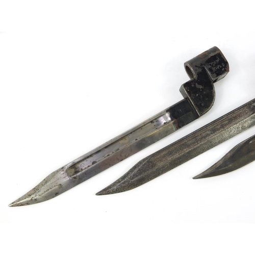 3536 - Three British military NO9 socket bayonets, two with impressed marks, each 26cm in length