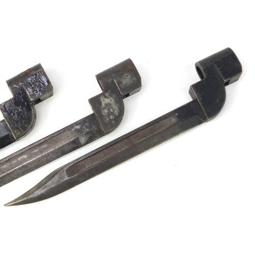 3536 - Three British military NO9 socket bayonets, two with impressed marks, each 26cm in length