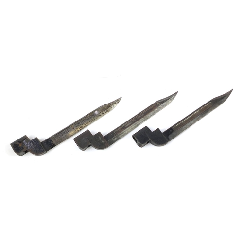 3536 - Three British military NO9 socket bayonets, two with impressed marks, each 26cm in length