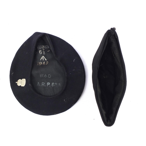 3417 - Two military interest berets comprising The Boys Brigade and ARP example dated 1942