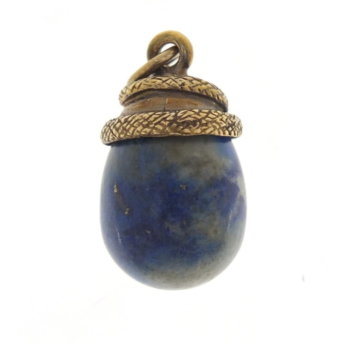 3724 - Russian silver gilt serpent and lapis lazuli pendant, 3.2cm in length, 11.2g