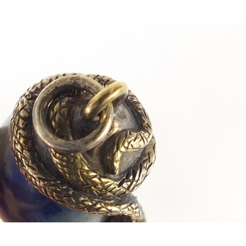 3724 - Russian silver gilt serpent and lapis lazuli pendant, 3.2cm in length, 11.2g