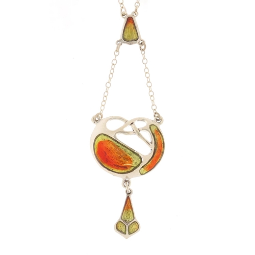 3476 - Art Nouveau style sterling silver and enamel necklace, 40cm in length, 7.8g