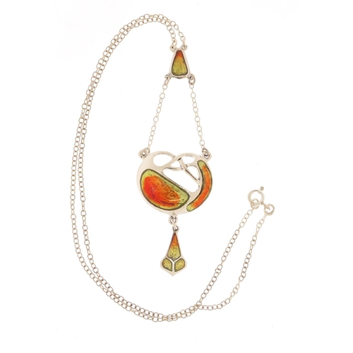 3476 - Art Nouveau style sterling silver and enamel necklace, 40cm in length, 7.8g