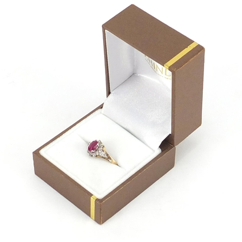 3377 - 9ct gold ruby and diamond ring, size K, 1.8g