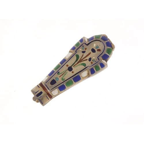 3477 - Egyptian Revival unmarked silver and enamel Tutankhamun pendant, opening to reveal an enamelled mumm... 