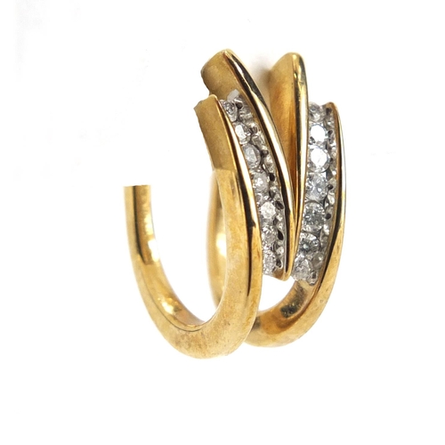 3546 - Pair of 9ct gold diamond hoop earrings, 2cm in length, 4.2g