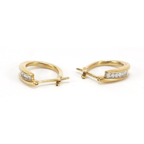 3546 - Pair of 9ct gold diamond hoop earrings, 2cm in length, 4.2g