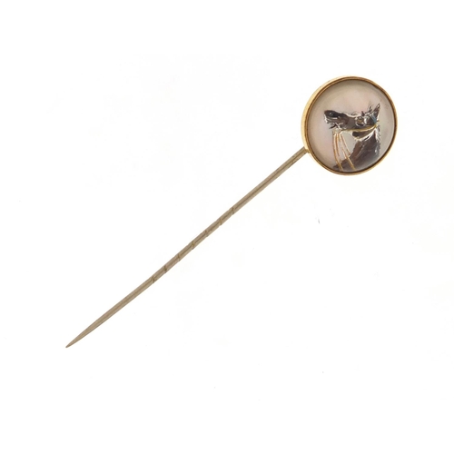 3100 - Victorian intaglio Essex crystal horse head tie pin, 7cm in length