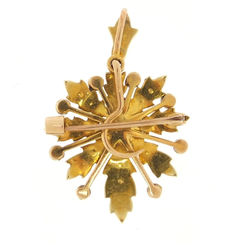 4123 - Unmarked gold seed pearl flower head pendant, 3.6cm in length, 5.6g