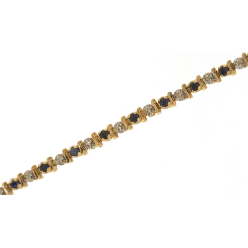 4126 - 9ct gold sapphire and diamond bracelet, 18cm in length, 6.9g