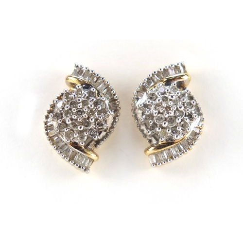 3376 - Pair of 10ct gold diamond cluster earrings, 1.5cm in length, 3.4g