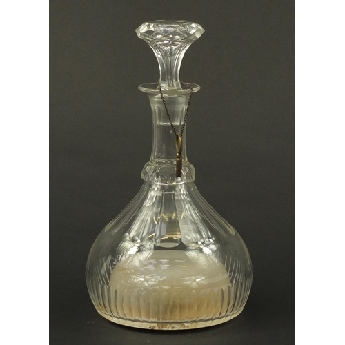 3053 - Victorian cut glass musical decanter with swiss music box playing two tunes, 30cm high