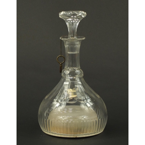 3053 - Victorian cut glass musical decanter with swiss music box playing two tunes, 30cm high