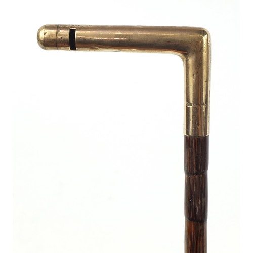 3009 - Good Edwardian 9ct gold whistle topped walking stick by J C Vickery of Regent Street, London 1906, r... 