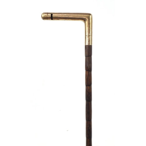 3009 - Good Edwardian 9ct gold whistle topped walking stick by J C Vickery of Regent Street, London 1906, r... 