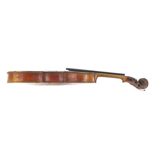 3460 - Child's old wooden violin with one piece back, the back 11.5 inches in length