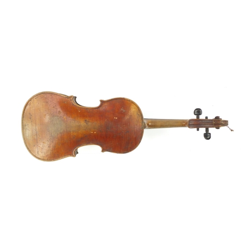 3460 - Child's old wooden violin with one piece back, the back 11.5 inches in length